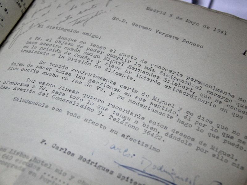 Carta de un amigo de M. Hernández a G. Vergara. Madrid, 5 mayo 1941.